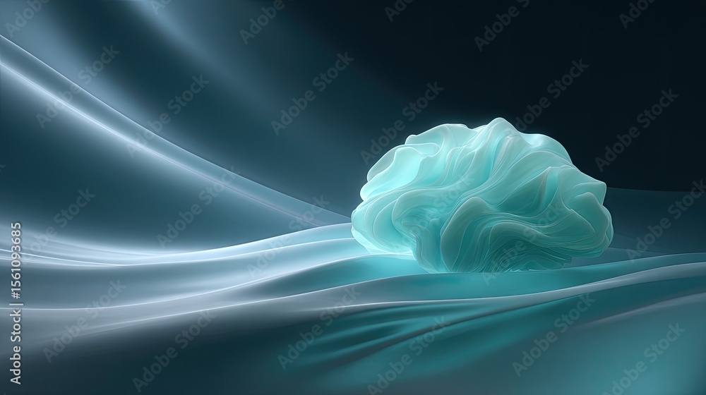 Poster seamless flow of neural impulses in stylized d brain map, visualization of cognitive technology