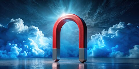 Powerful Horseshoe Magnet Against Dramatic Cloudscape A Symbol of Attraction and Influence