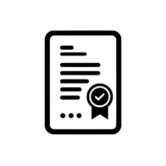 Certificate icon featuring a document with a checkmark badge symbolizing approval, verification, or official certification.