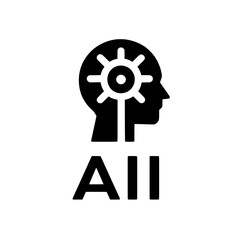 Obraz premium AI head silhouette with gear and text icon symbolizing artificial intelligence and cognitive automation