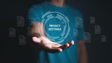 Fototapeta premium Person's hand displays a privacy settings interface.