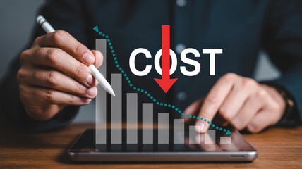 Decreasing costs visualized on a digital tablet.