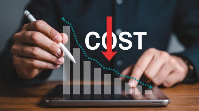 Decreasing costs visualized on a digital tablet.