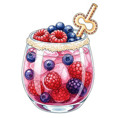 Berry Bliss Beverage: A refreshing cocktail artfully combines vibrant blueberries, luscious raspberries, and juicy blackberries. This delightful creation, a mix of colorful fruits.