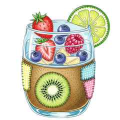 Fresh Fruit Cocktail: A refreshing cocktail, bursting with vibrant colors, the image shows an enticing glass of cool beverage.