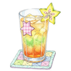 Tropical Cocktail Delight: This vibrant, artistic rendering captures a refreshing cocktail, beautifully garnished with star-shaped fruit, promising a taste of paradise.