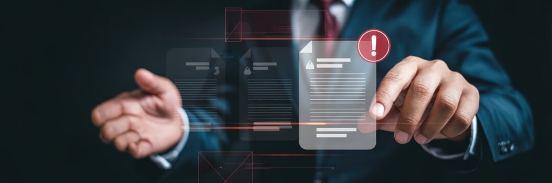 A person interacting with a digital document showing an error. - Powered by Adobe