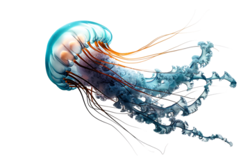 Vibrant jellyfish with translucent bell and flowing tentacles