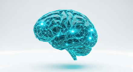 Digital brain network glowing on white background, representing intelligence.