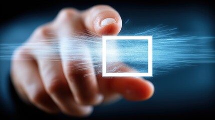 Finger Tapping Digital Interface Button with Blue Light Burst Effect