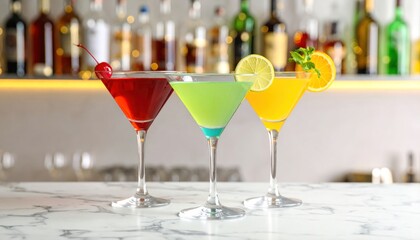Colorful cocktails on bar top
