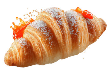 Isolated Flying Croissant with Strawberry Jam Splash — High-Res PNG Mock-Up