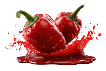Isolated Red Bell Peppers Splashing Hot Sauce — High-Res PNG Mock-Up