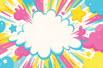 Colorful Comic Cloud Background with Stars and Splash Effects