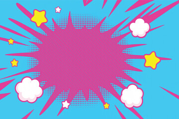Colorful Comic Style Explosion Background with Stars and Clouds