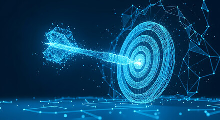 Arrow hits target, digital network, achieving goals