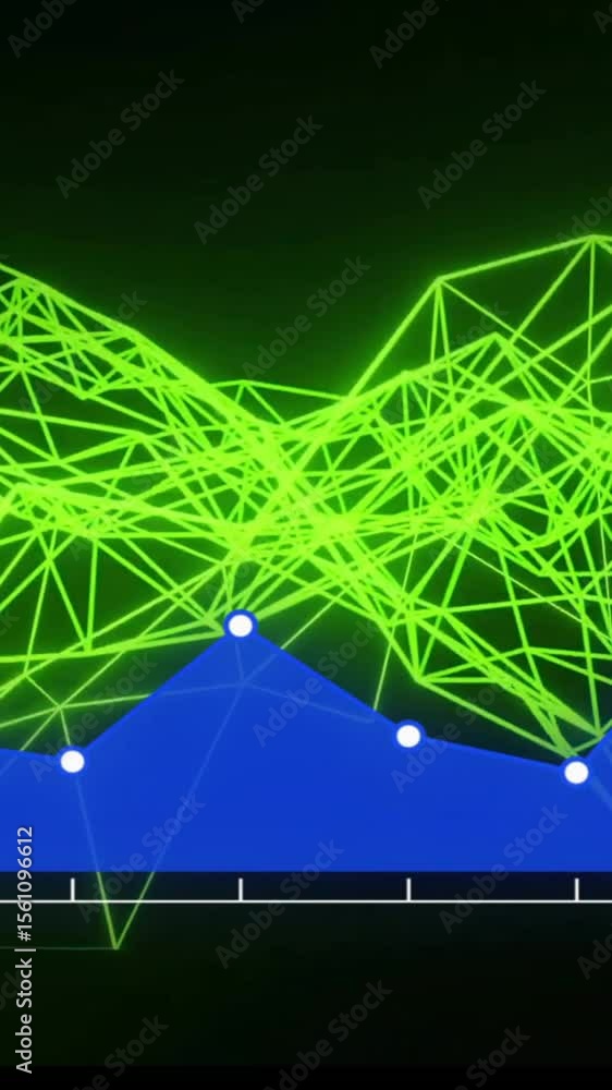 Poster animation of data processing over network of connections on black background