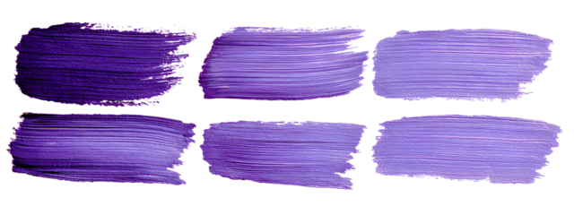 Set of purple brush strokes isolated on a transparent background