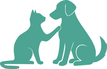 Silhouette illustration of a cat and a dog sitting together, showing friendship and affection