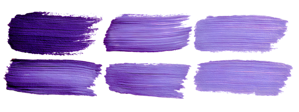 Set of purple brush strokes isolated on a transparent background