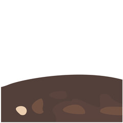 2D illustration of a curved brown soil patch with flat shading, ideal for game assets, garden backgrounds, or nature-themed designs.