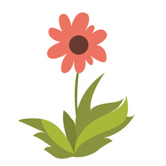 2D illustration of a single red flower with green leaves, great for spring themes, floral graphics, or children’s garden content.