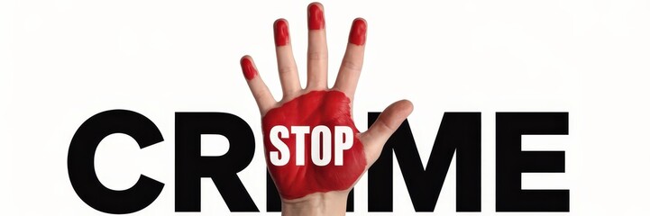 A hand displaying a message to stop crime.