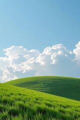 Obraz premium Rolling green hills under a bright blue sky with fluffy white clouds create a serene and vibrant natural landscape.
