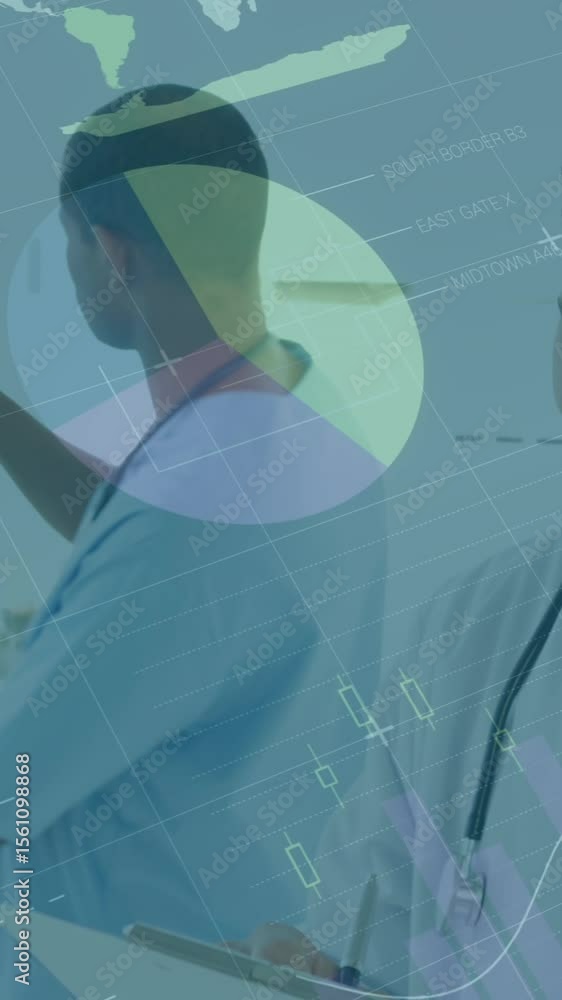 Aufkleber animation of data processing over diverse doctors