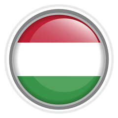 Hungary Flag Button Icon Glossy Round National Emblem Vector Illustration