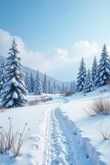 Fototapeta premium A pristine, untouched landscape of snow-covered wilderness stretches to the horizon under a bright, cloudless sky The stark beauty of winter's embrace is captivating and serene , frost, horizon