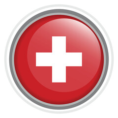 Obraz premium Switzerland Flag Button Icon Glossy Round National Emblem Vector Illustration