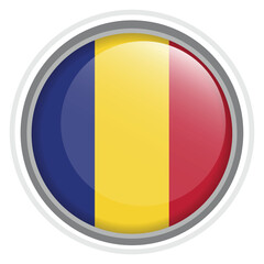 Fototapeta premium Romania Flag Button Icon Glossy Round National Emblem Vector Illustration