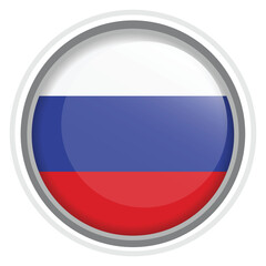 Russia Flag Button Icon Glossy Round National Emblem Vector Illustration