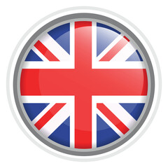 Obraz premium United Kingdom Flag Button Icon Glossy Round National Emblem Vector Illustration