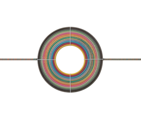 A vibrant, organized cable sleeve wrap showcasing meticulous arrangement and diverse colors creating an engaging visual focal point