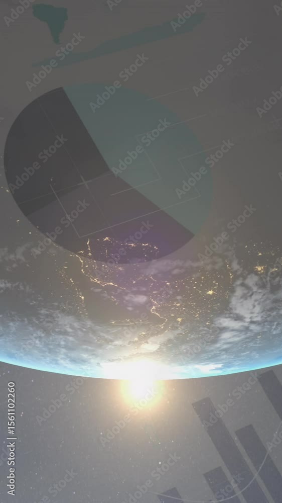 Poster animation of statistics and data processing over globe