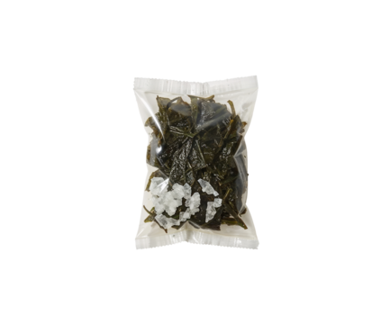 Appealing seaweed snack in a transparent, sealed pack promises a unique tasting experience, perfect balance of crispiness and flavor