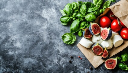 Fresh Italian ingredients in a kraft paper bag
