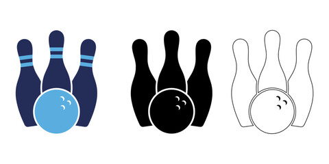 Vector art of bowling pins and ball icon set isolated on white background