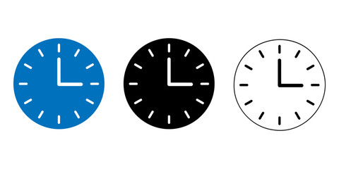 Vector art of blue, black and white clock icons isolated on white background