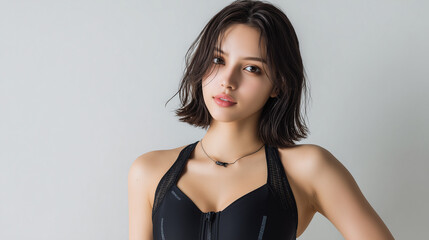 Fototapeta premium 美女, 女性, 美しい, 顔, モデル, 日本, 韓国, 中国, アジア, カフェ,女性、プール、夏、ビキニ、美しさ、水泳