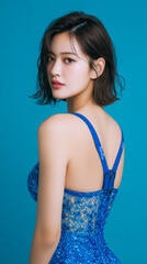 Fototapeta premium 美女, 女性, 美しい, 顔, モデル, 日本, 韓国, 中国, アジア, カフェ,女性、プール、夏、ビキニ、美しさ、水泳