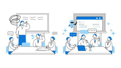 DX デジタルトランスフォーメーションを推進する社会のイラスト　議事録AI