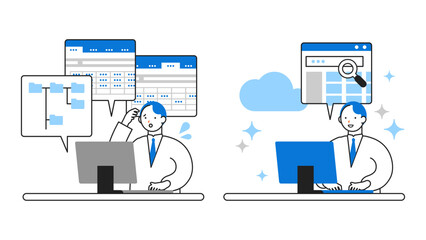 DX デジタルトランスフォーメーションを推進する社会のイラスト　CRM導入で効率UP