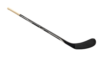 Modern hockey stick with textured blade and taped handle isolated on transparent background