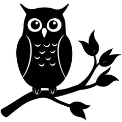 Owl on autumn tree branch silhouette vector illustration