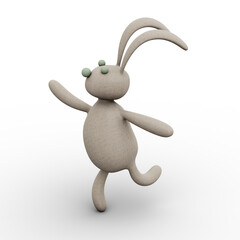 Plush Bunny Rabbit Cute, Charming and Funny Toy. 3D Illustration. File with Clipping Path.