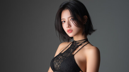 Naklejka premium 美女, 女性, 美しい, 顔, モデル, 日本, 韓国, 中国, アジア, カフェ,女性、プール、夏、ビキニ、美しさ、水泳