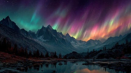 Breathtaking Aurora Borealis Over Majestic Mountain Landscape